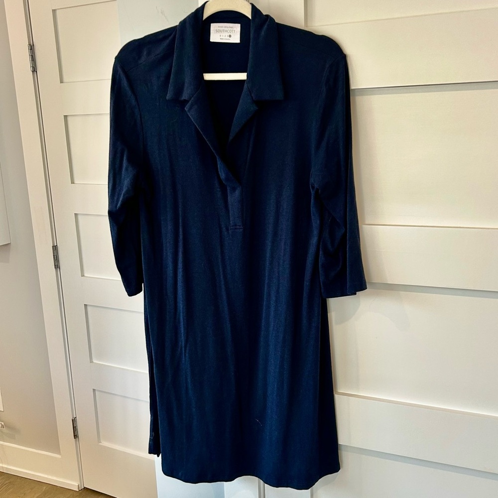 Southcott Rose T-Shirt Dress - Polo Collar - Navy Blue